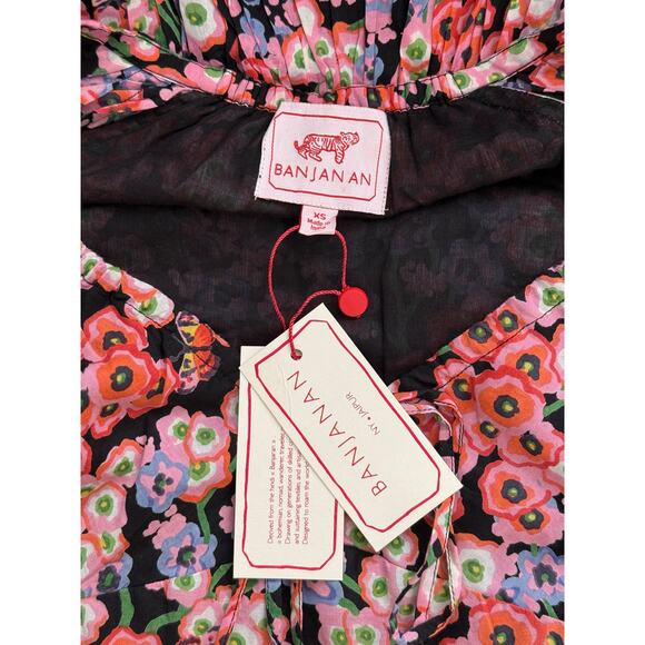 NWT Banjanan Black Monarch Macaw Mini Floral Fall 100% Cotton Dress Pink XS - Picture 7 of 8